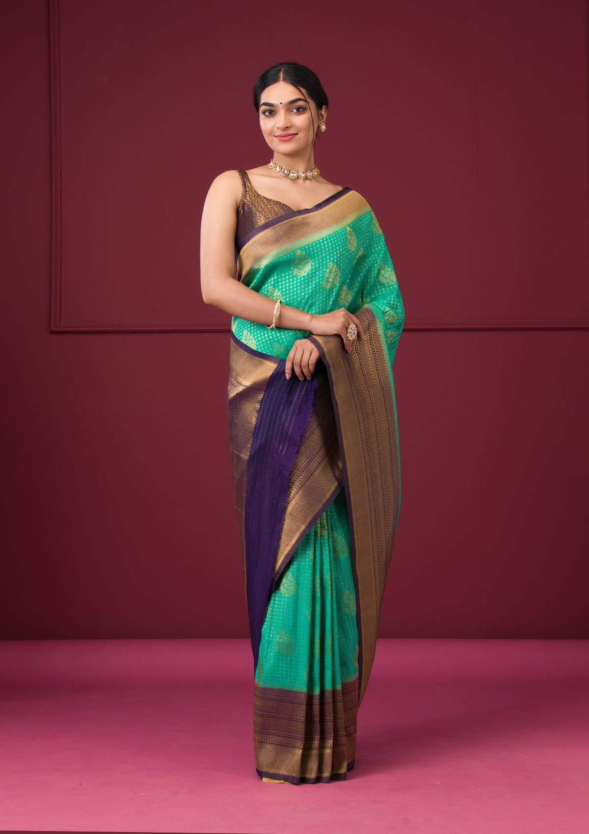 Rama Green Zariwork Georgette Saree