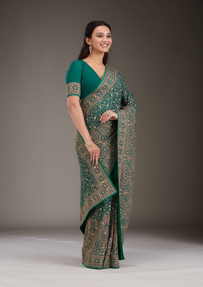 Rama Green Zariwork Georgette Saree-Koskii