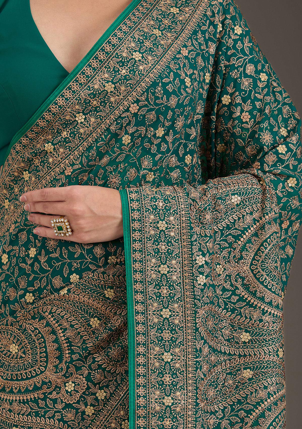 Rama Green Zariwork Georgette Saree-Koskii