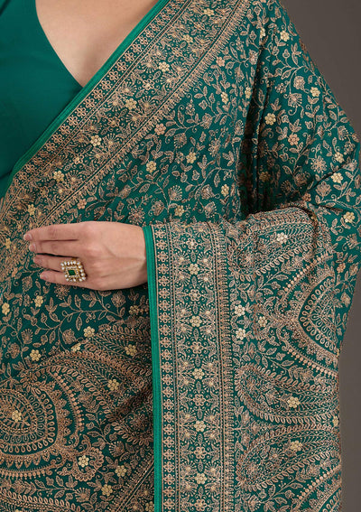 Rama Green Zariwork Georgette Saree-Koskii