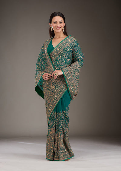 Rama Green Zariwork Georgette Saree-Koskii