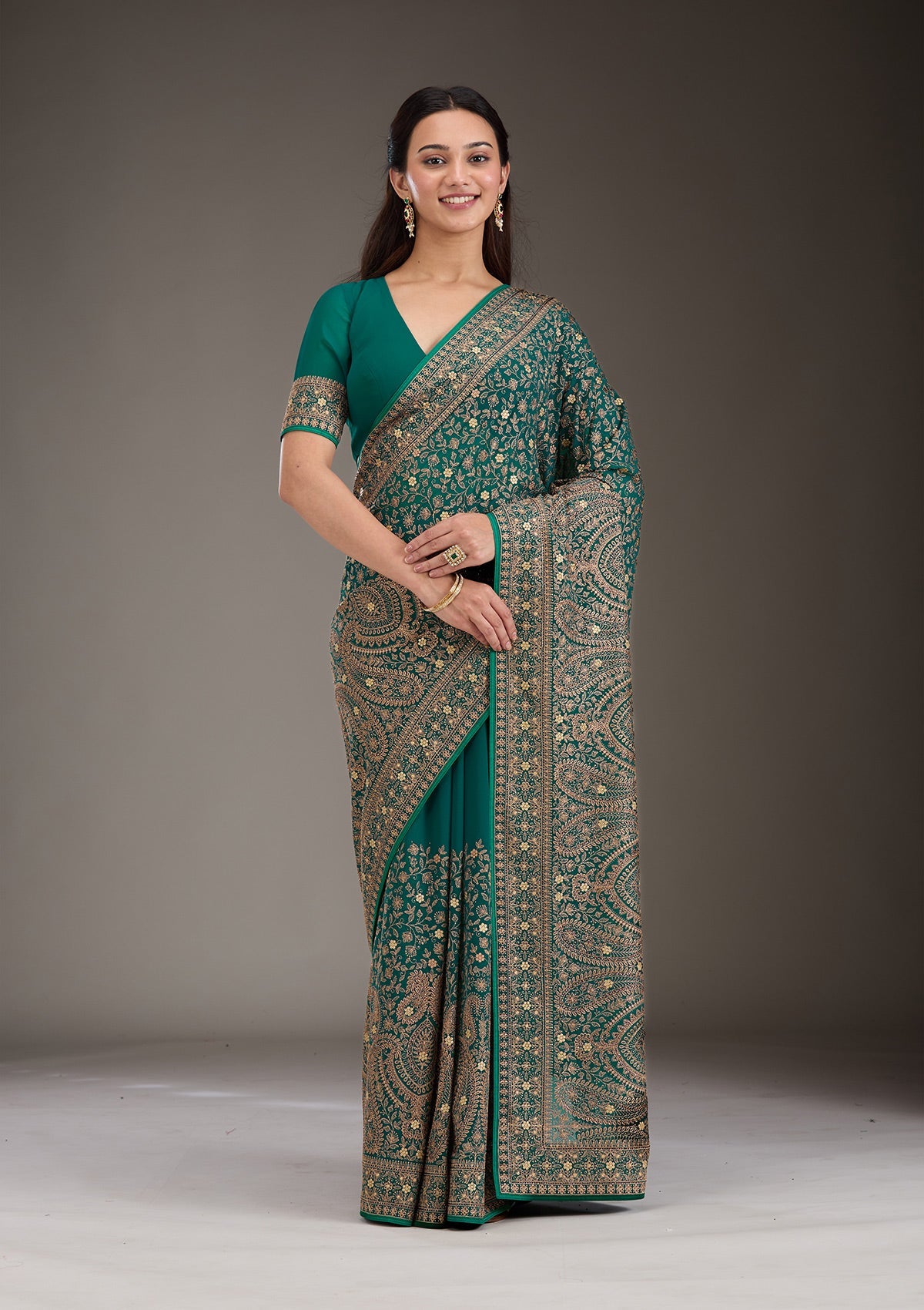 Rama Green Zariwork Georgette Saree-Koskii