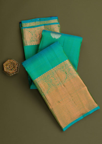 Rama Green Gold Zariwork Pure Silk Saree - Koskii