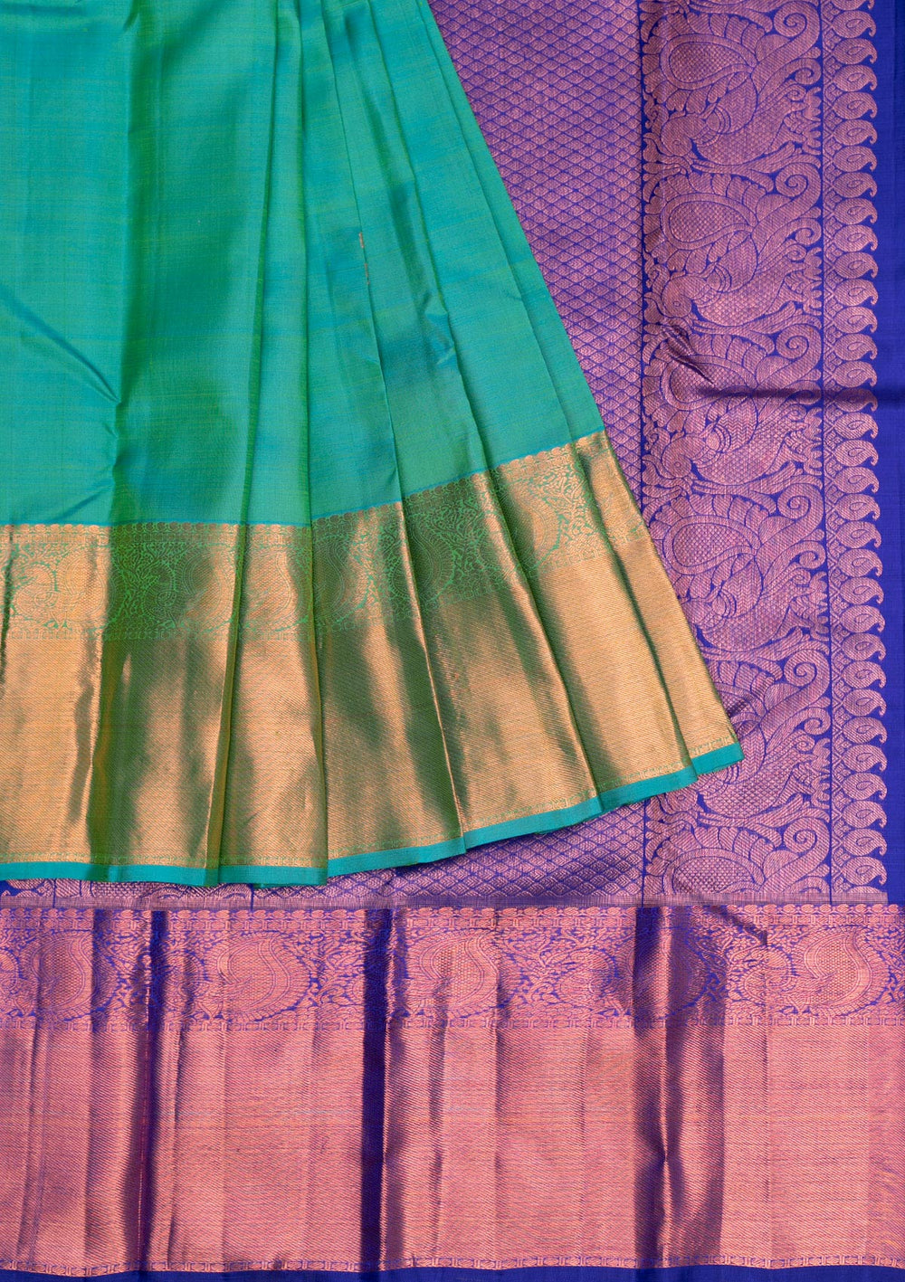 Rama Green Gold Zariwork Pure Silk Saree - Koskii