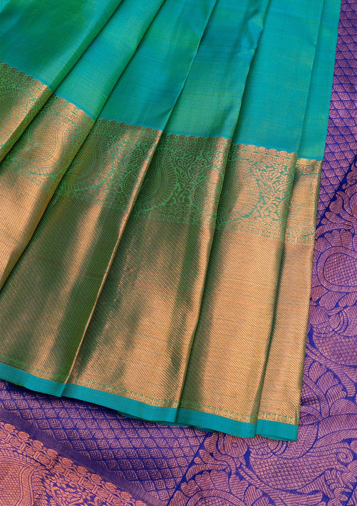 Rama Green Gold Zariwork Pure Silk Saree - Koskii