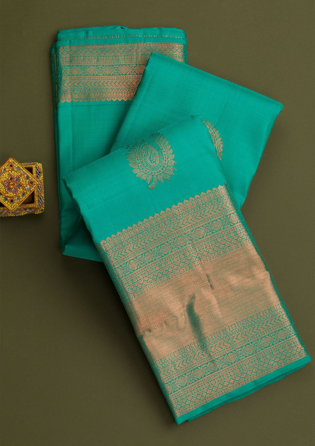 Rama Green Copper Zariwork Pure Silk Saree - Koskii