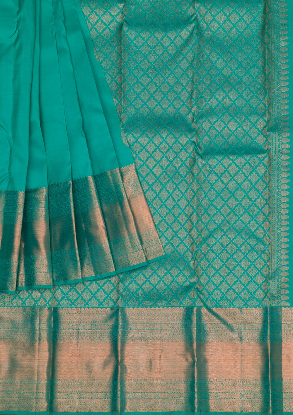 Rama Green Copper Zariwork Pure Silk Saree - Koskii