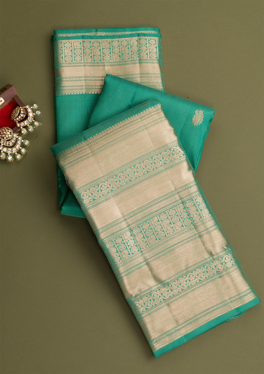 Rama Green Gold Zariwork Pure Silk Saree - Koskii