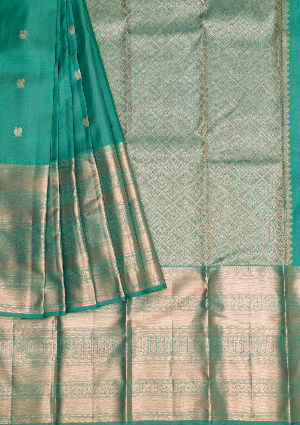 Rama Green Gold Zariwork Pure Silk Saree - Koskii