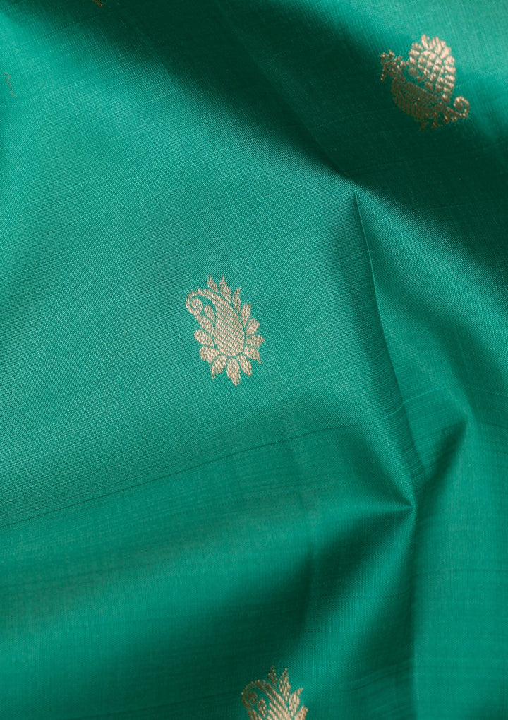 Rama Green Gold Zariwork Pure Silk Saree - Koskii