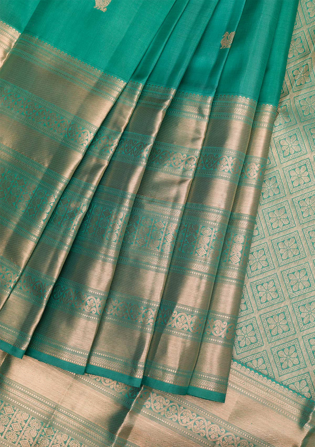 Rama Green Gold Zariwork Pure Silk Saree - Koskii