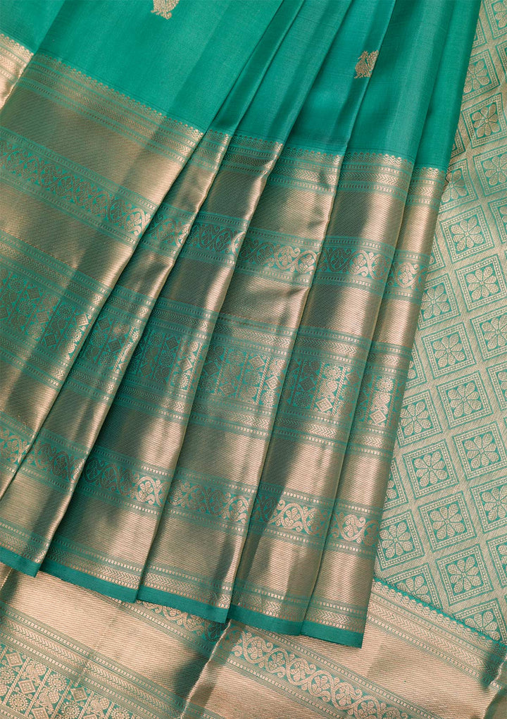 Rama Green Gold Zariwork Pure Silk Saree - Koskii