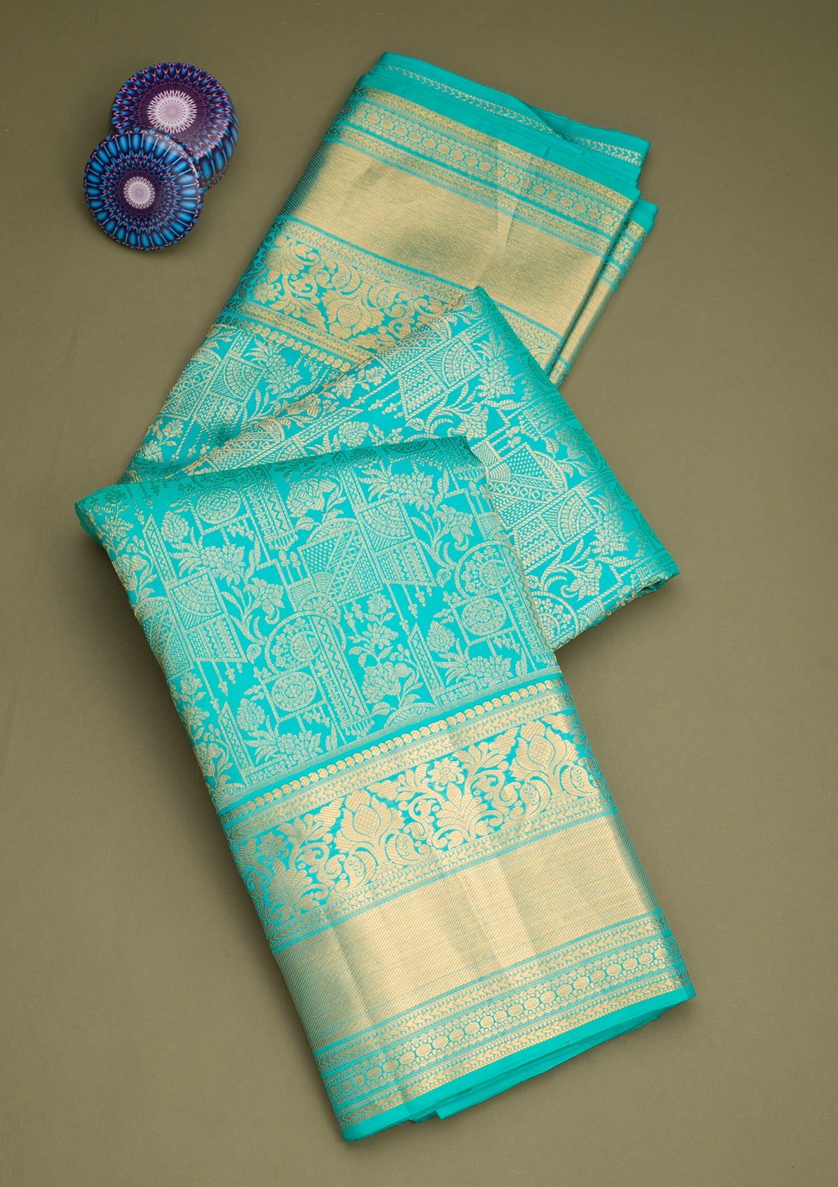 Rama Green Zariwork Pure Silk Saree-Koskii