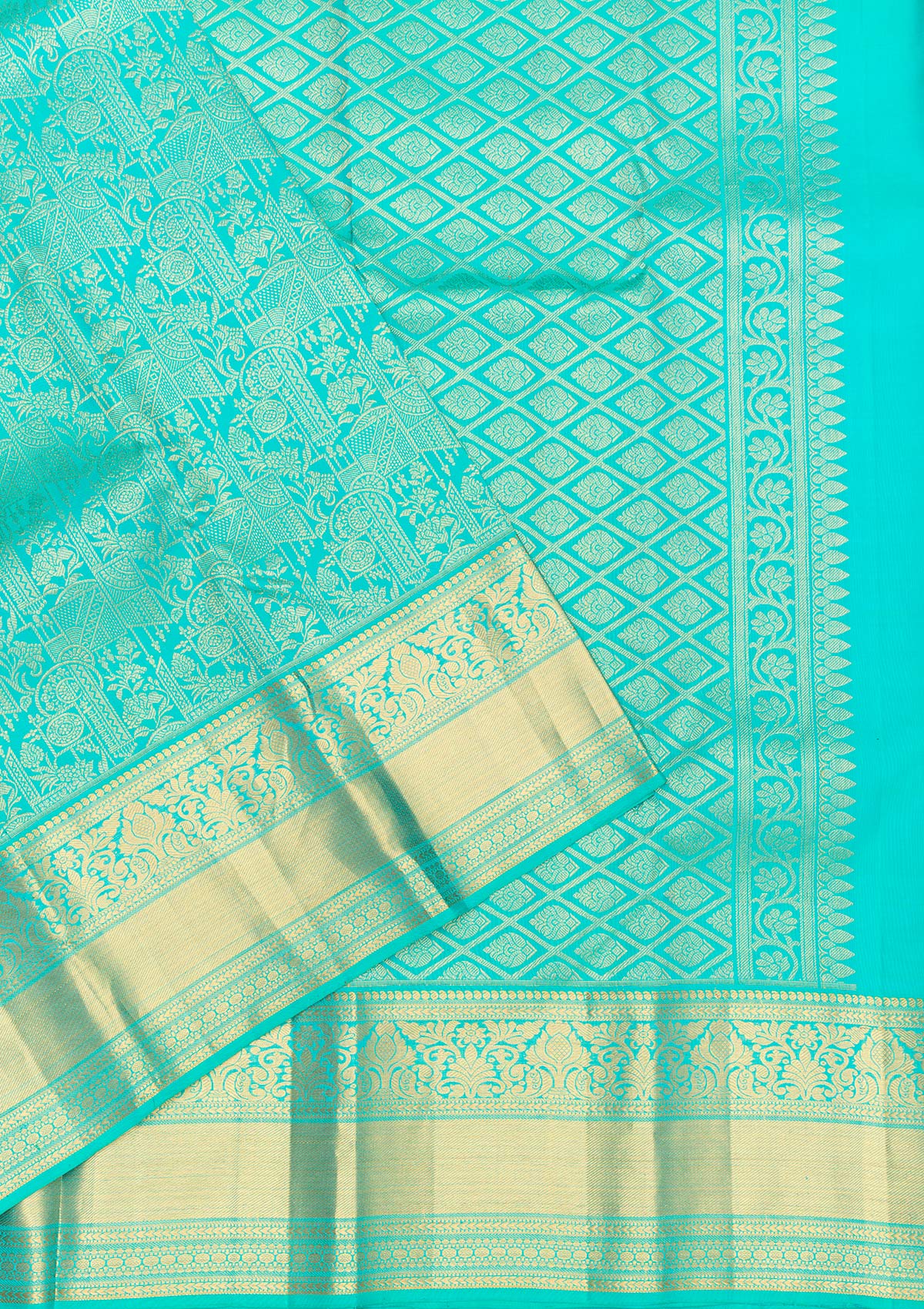 Rama Green Zariwork Pure Silk Saree-Koskii