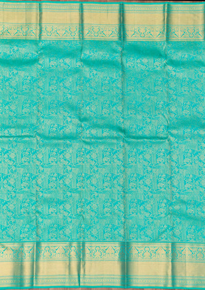 Rama Green Zariwork Pure Silk Saree-Koskii