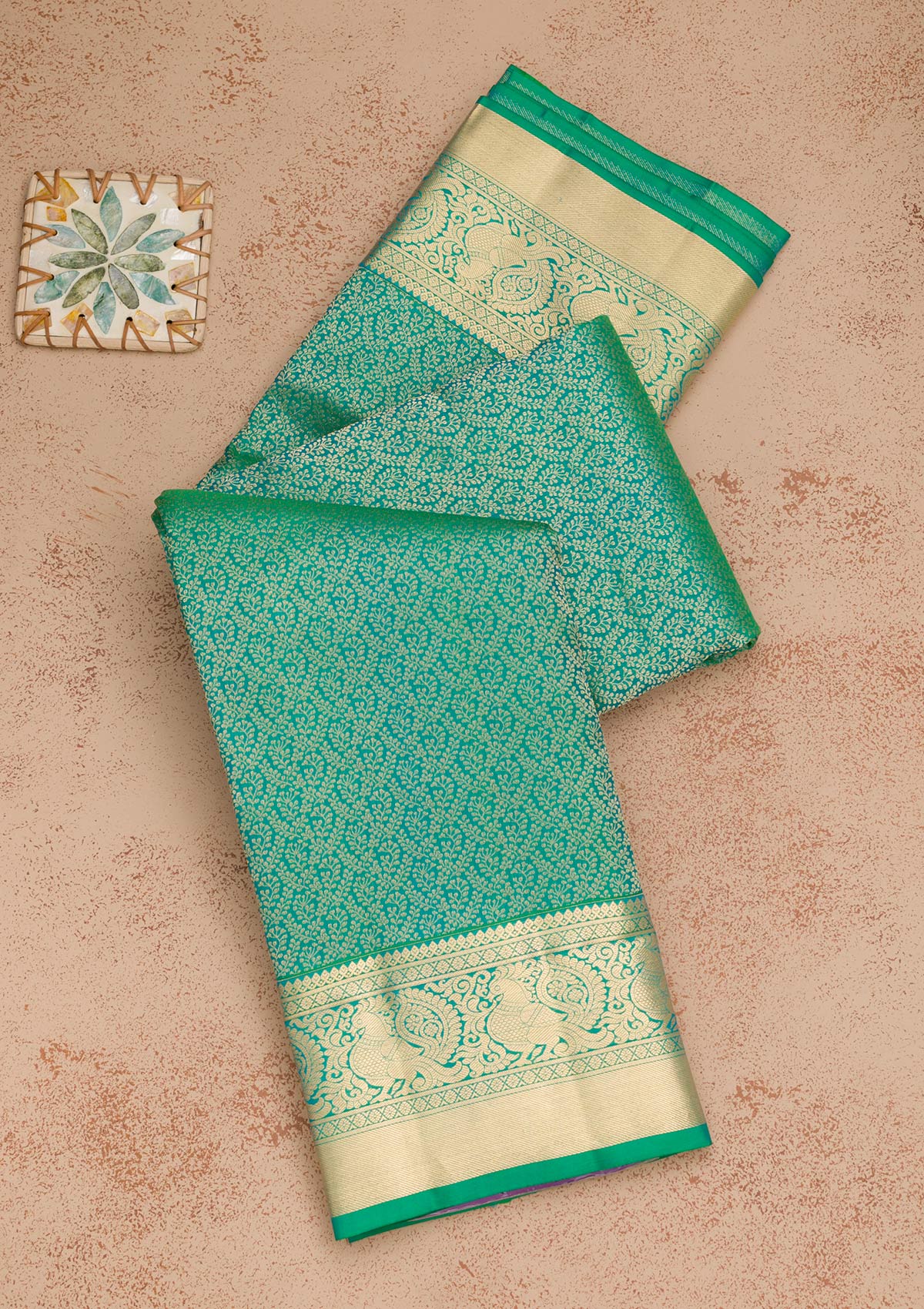 Rama Green Zariwork Pure Silk Saree-Koskii