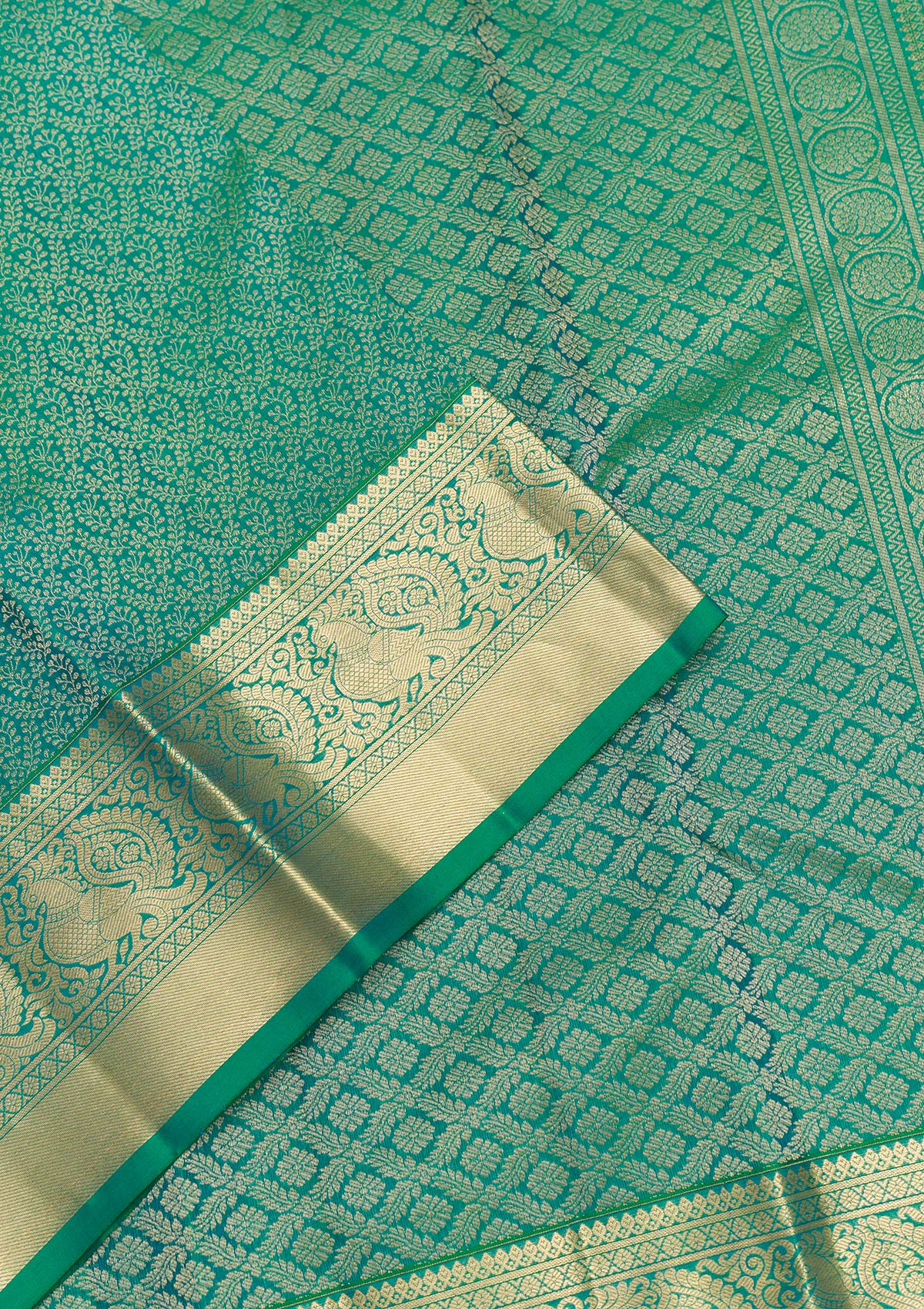 Rama Green Zariwork Pure Silk Saree-Koskii