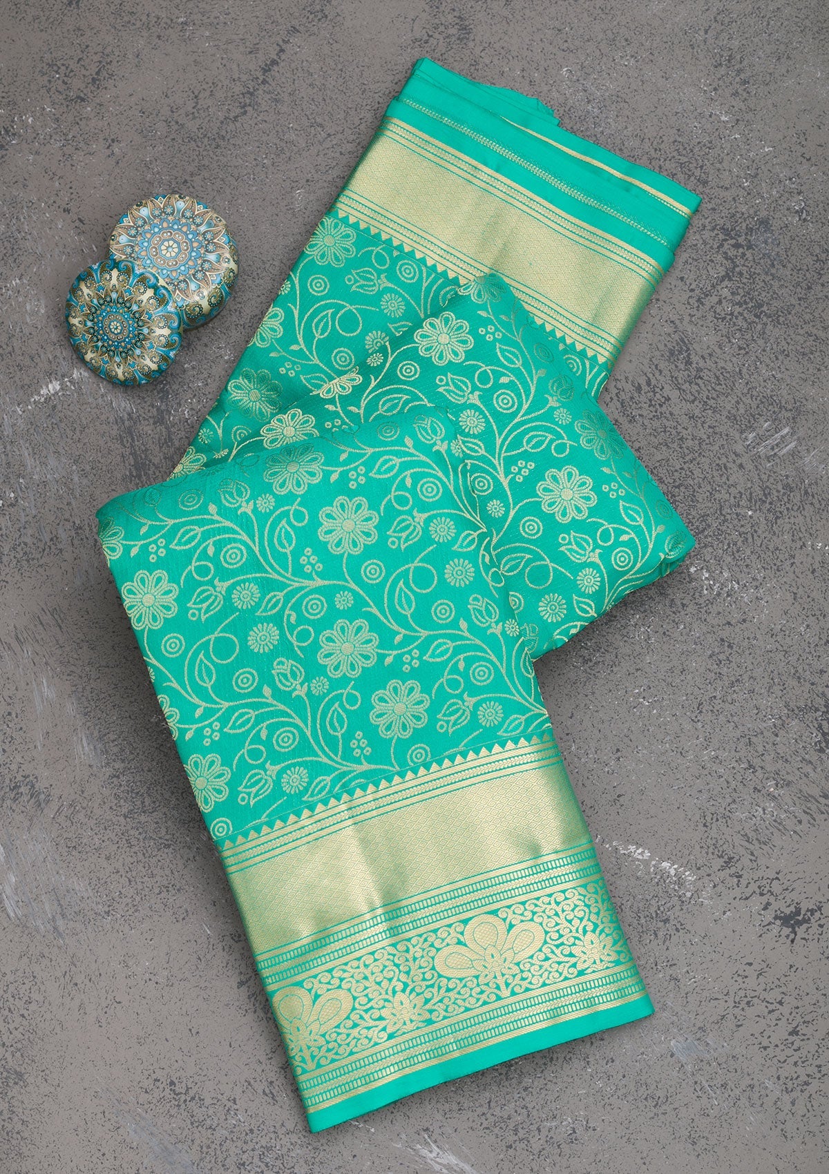 Rama Green Zariwork Pure Silk Saree-Koskii