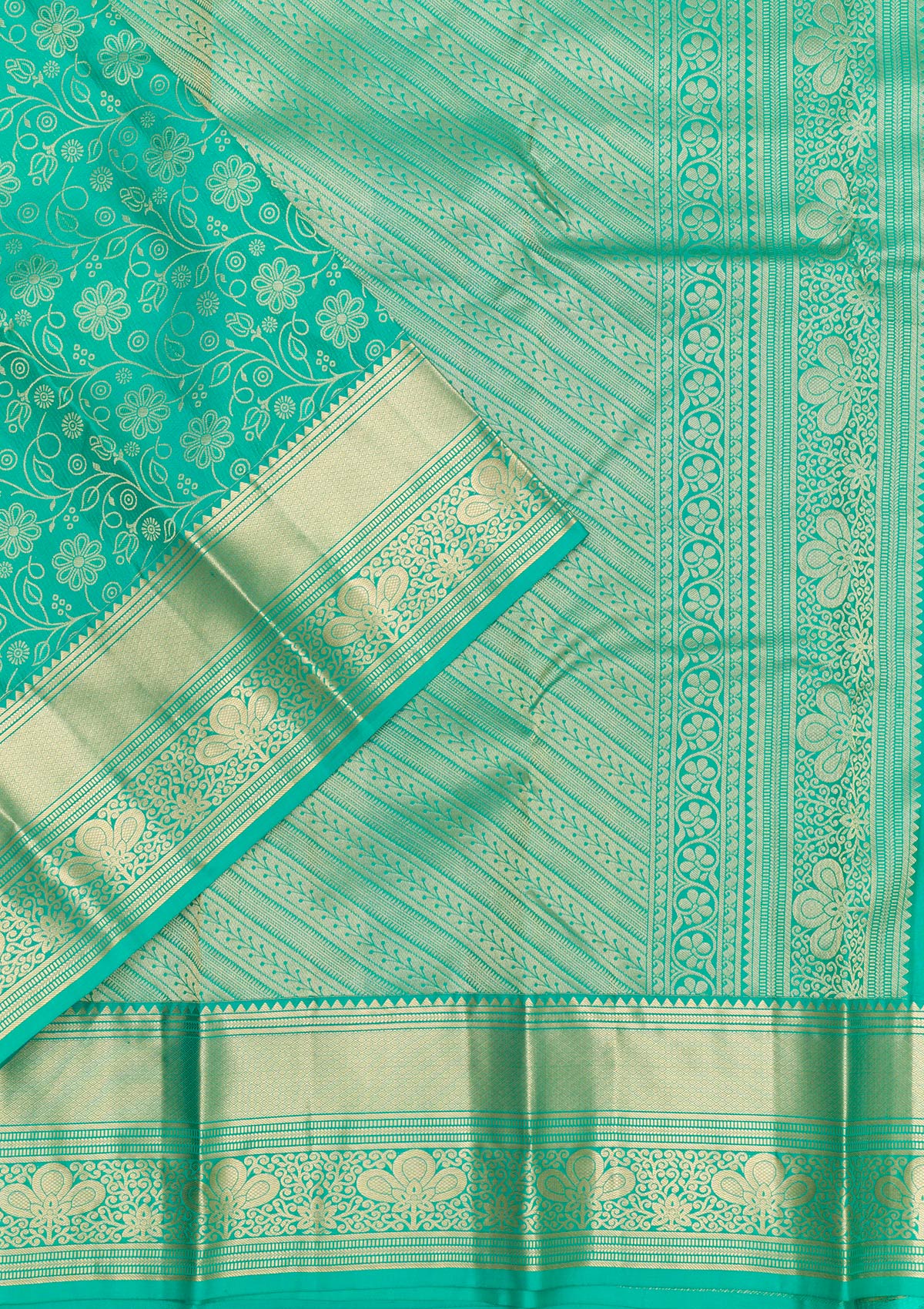 Rama Green Zariwork Pure Silk Saree-Koskii