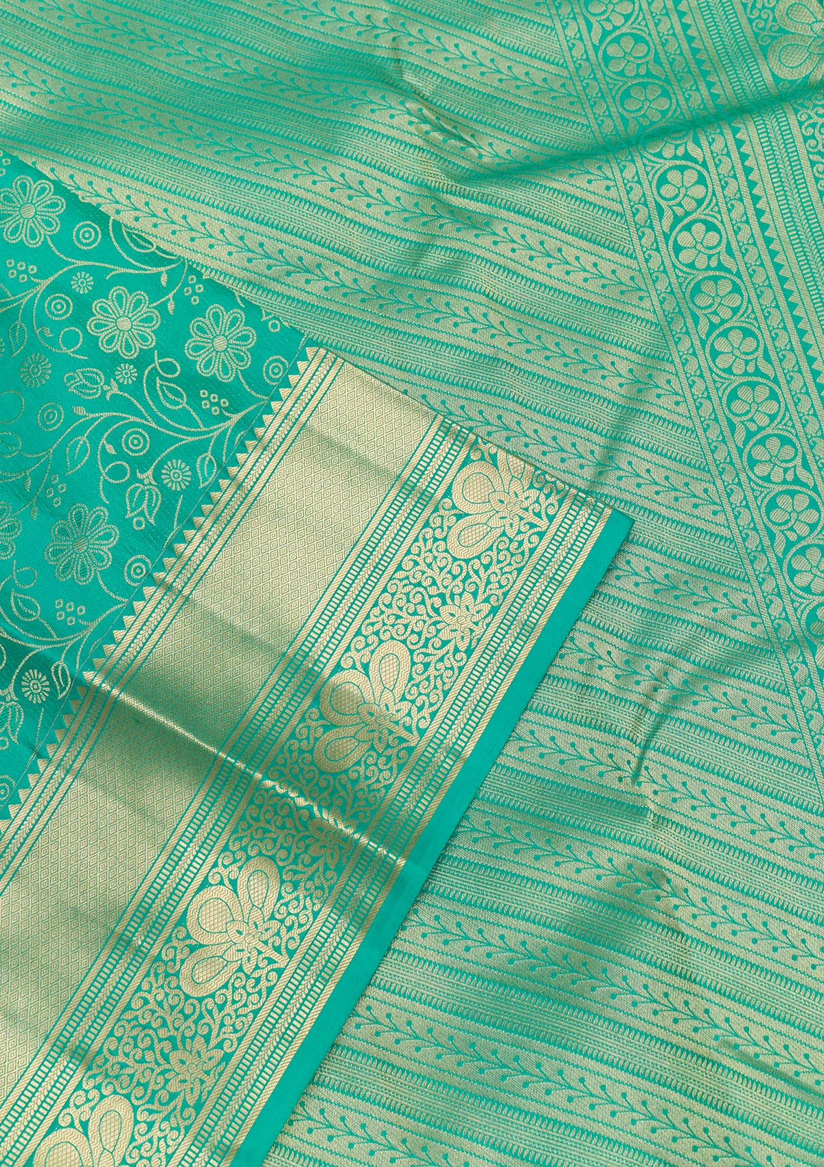 Rama Green Zariwork Pure Silk Saree-Koskii