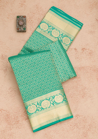 Rama Green Zariwork Pure Silk Saree-Koskii