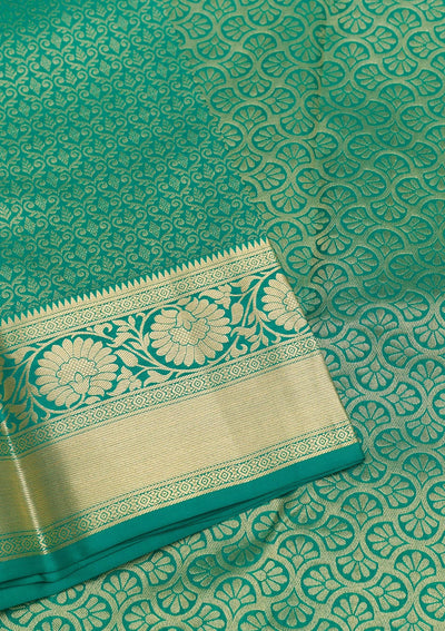 Rama Green Zariwork Pure Silk Saree-Koskii