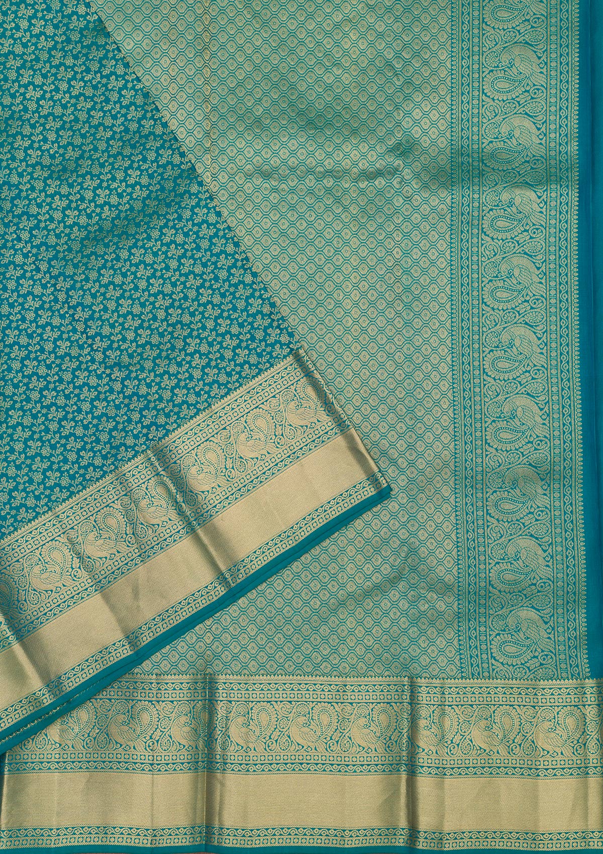 Rama Green Zariwork Pure Silk Saree-Koskii