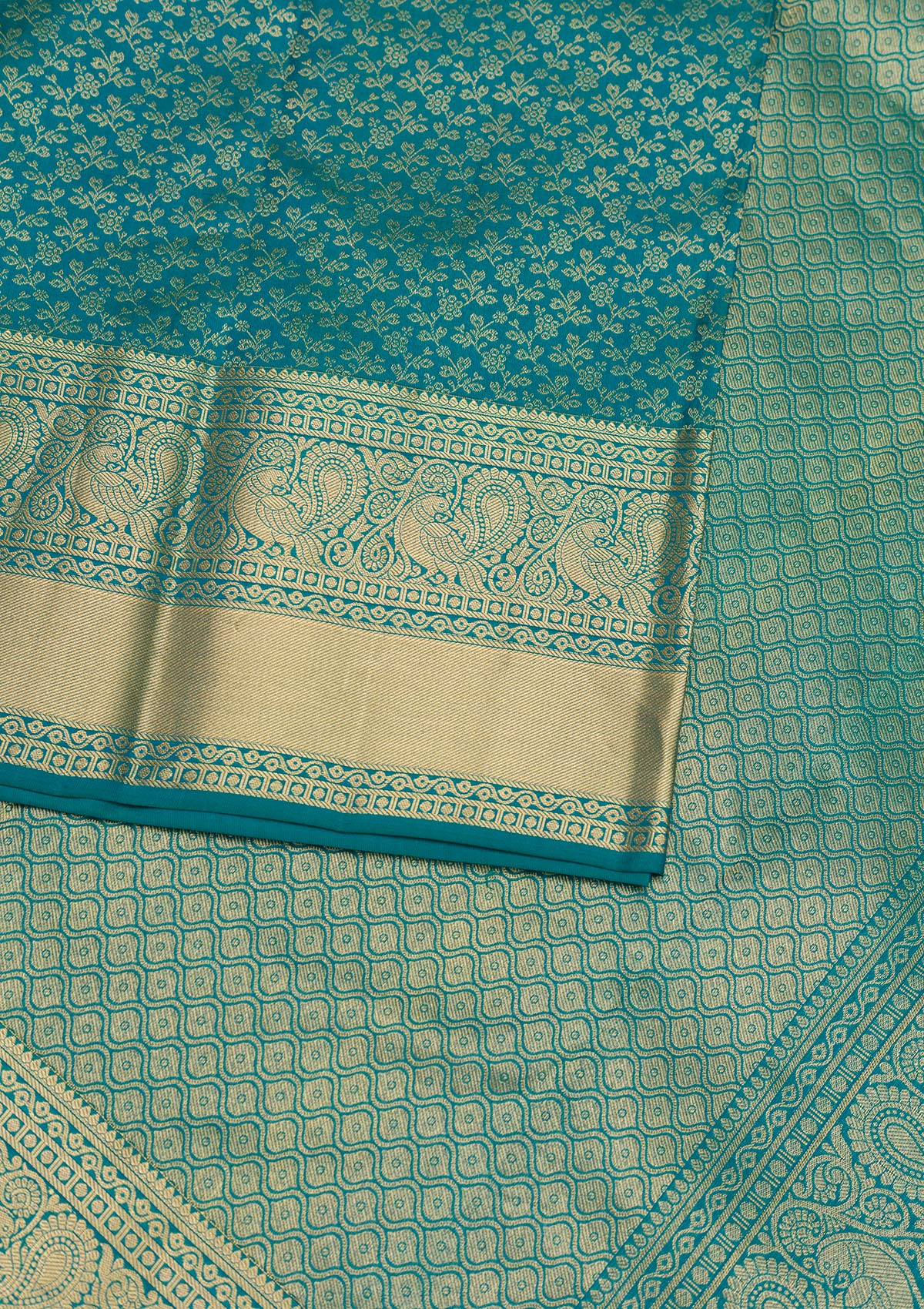 Rama Green Zariwork Pure Silk Saree-Koskii