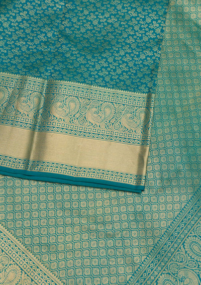 Rama Green Zariwork Pure Silk Saree-Koskii