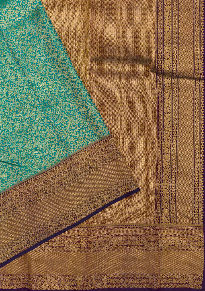 Rama Green Zariwork Pure Silk Saree-Koskii