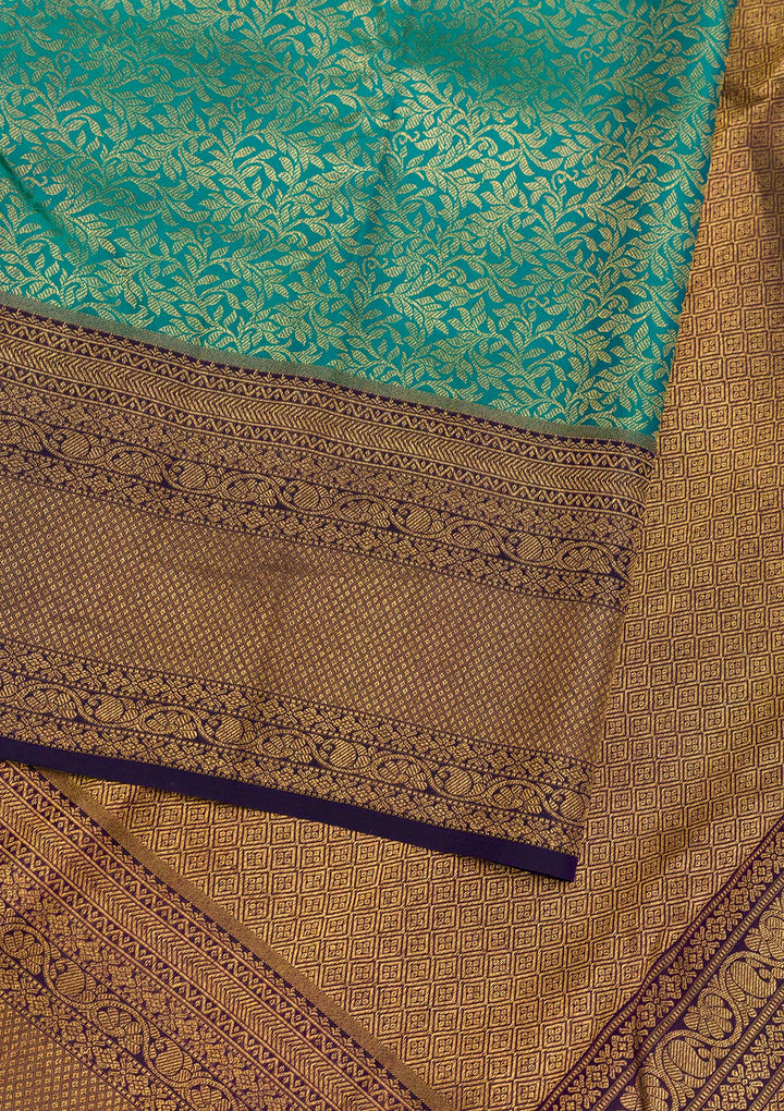 Rama Green Zariwork Pure Silk Saree-Koskii