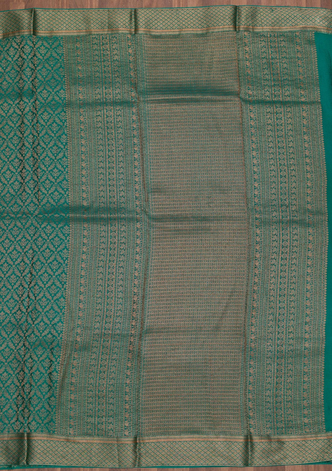 Rama Green Zariwork Pure Silk Saree-Koskii