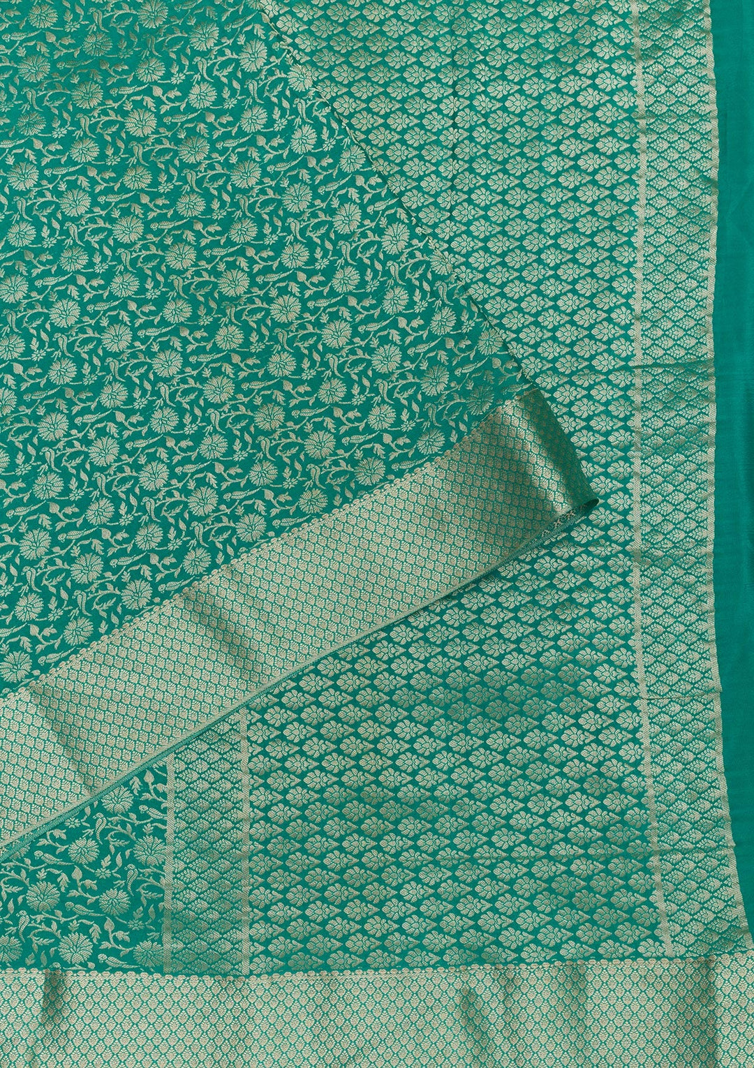 Rama Green Zariwork Pure Silk Saree-Koskii