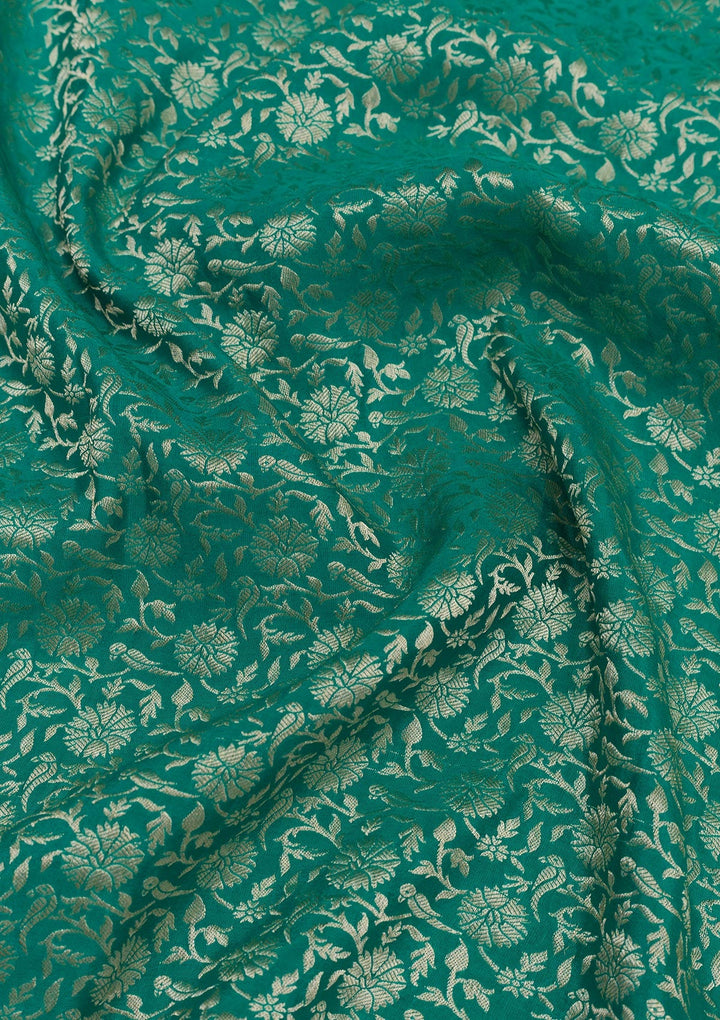 Rama Green Zariwork Pure Silk Saree-Koskii