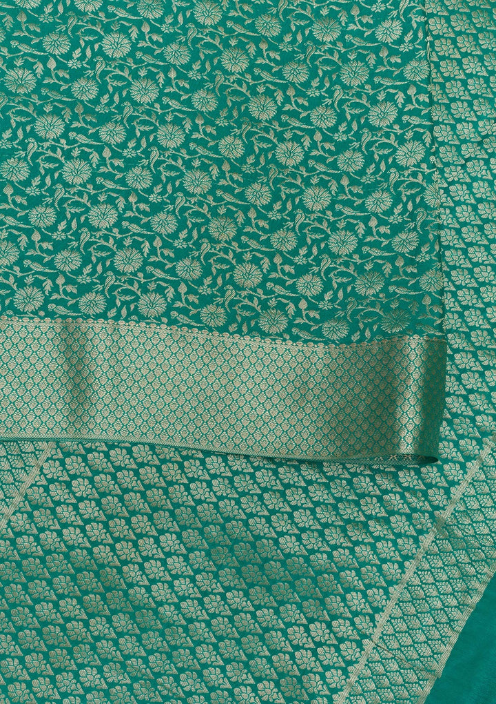 Rama Green Zariwork Pure Silk Saree-Koskii