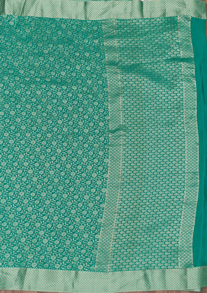 Rama Green Zariwork Pure Silk Saree-Koskii
