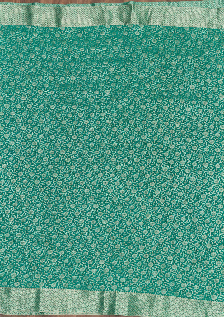 Rama Green Zariwork Pure Silk Saree-Koskii