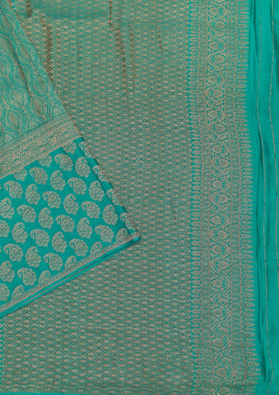 Rama Green Zariwork Pure Silk Saree-Koskii