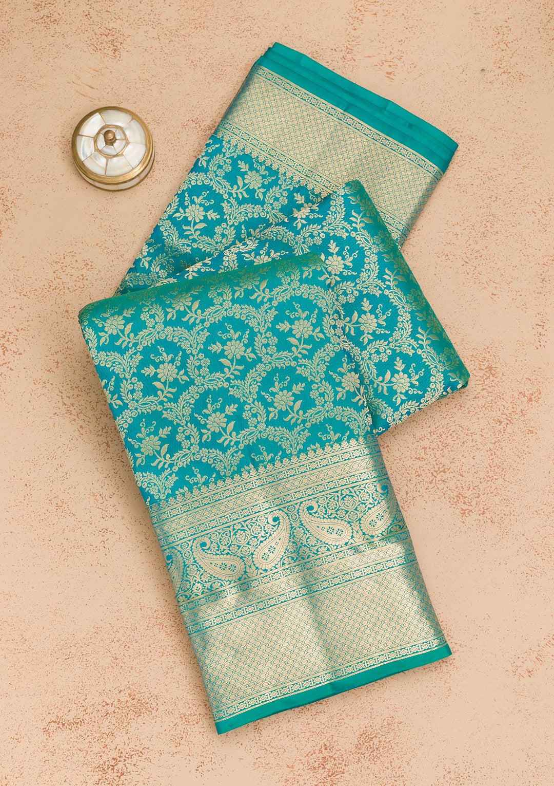 Rama Green Zariwork Pure Silk Saree-Koskii