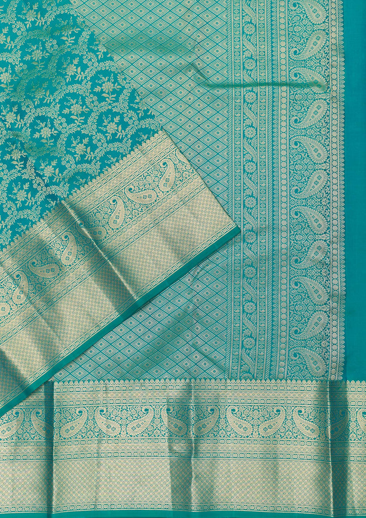 Rama Green Zariwork Pure Silk Saree-Koskii