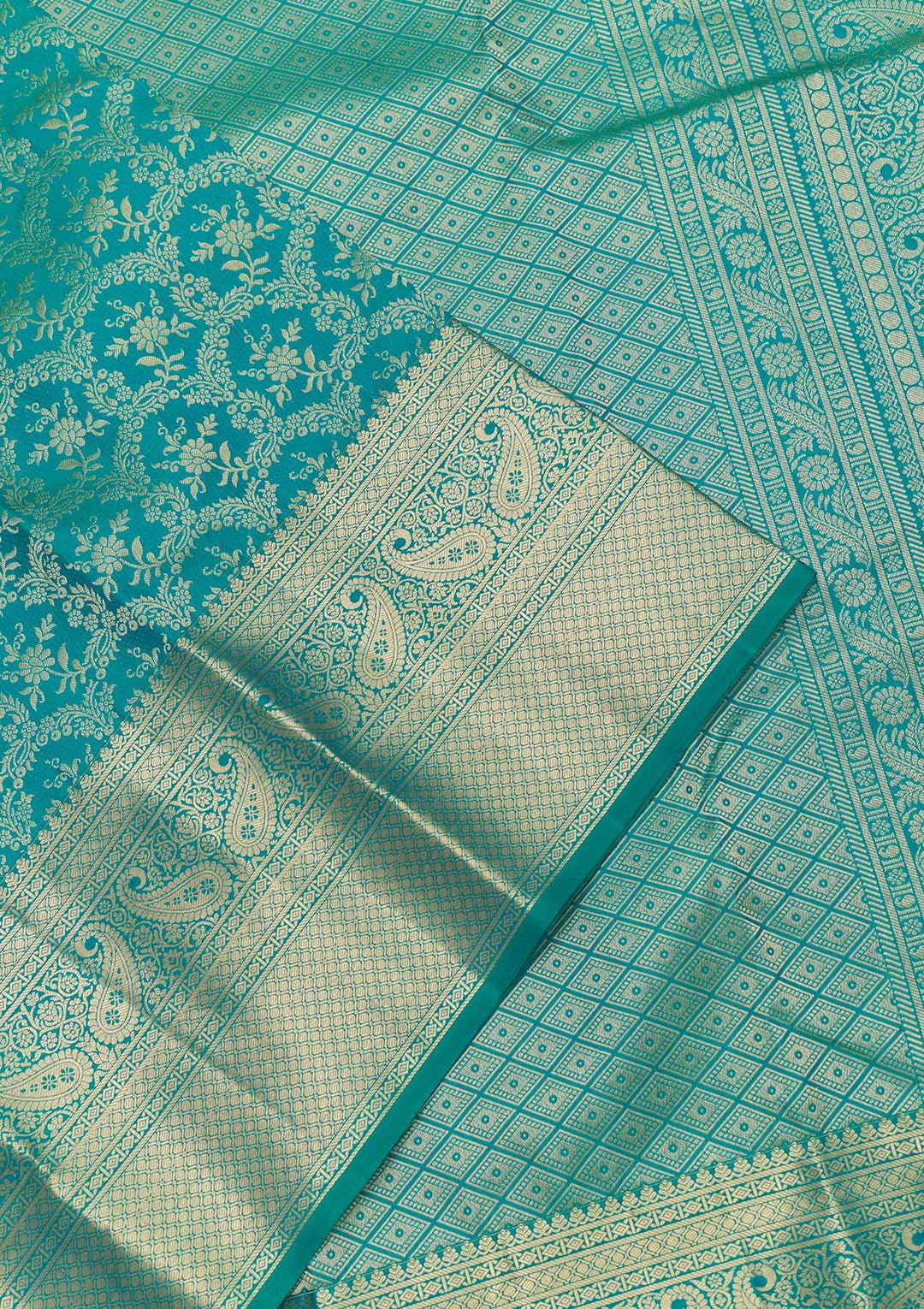 Rama Green Zariwork Pure Silk Saree-Koskii