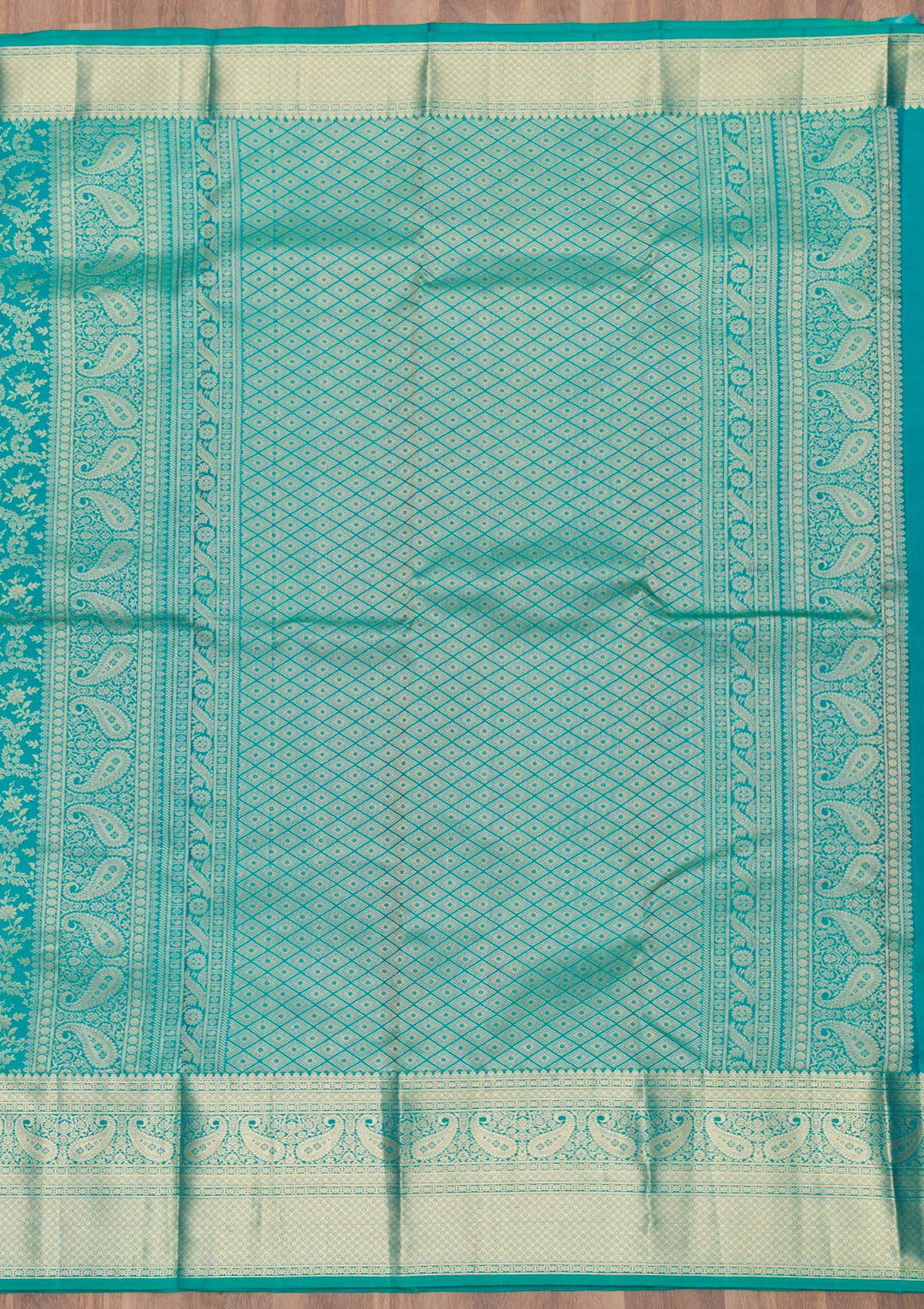 Rama Green Zariwork Pure Silk Saree-Koskii