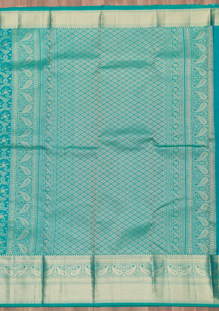 Rama Green Zariwork Pure Silk Saree-Koskii