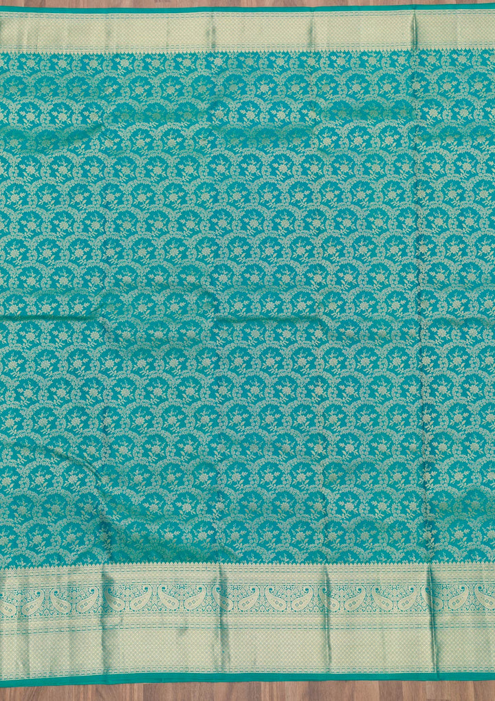 Rama Green Zariwork Pure Silk Saree-Koskii