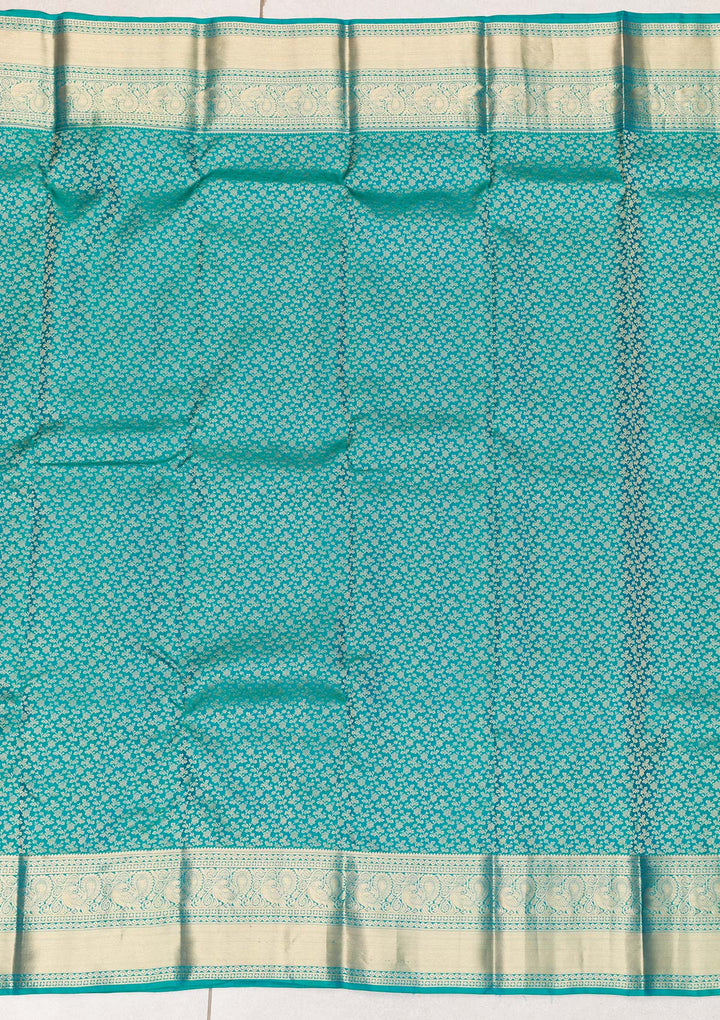 Rama Green Zariwork Pure Silk Saree-Koskii