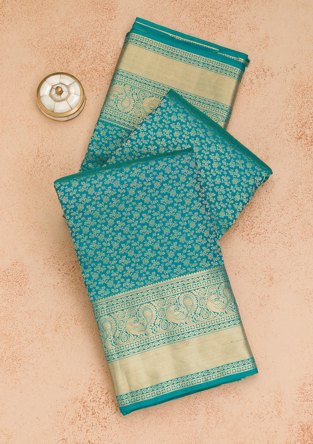 Rama Green Zariwork Pure Silk Saree-Koskii