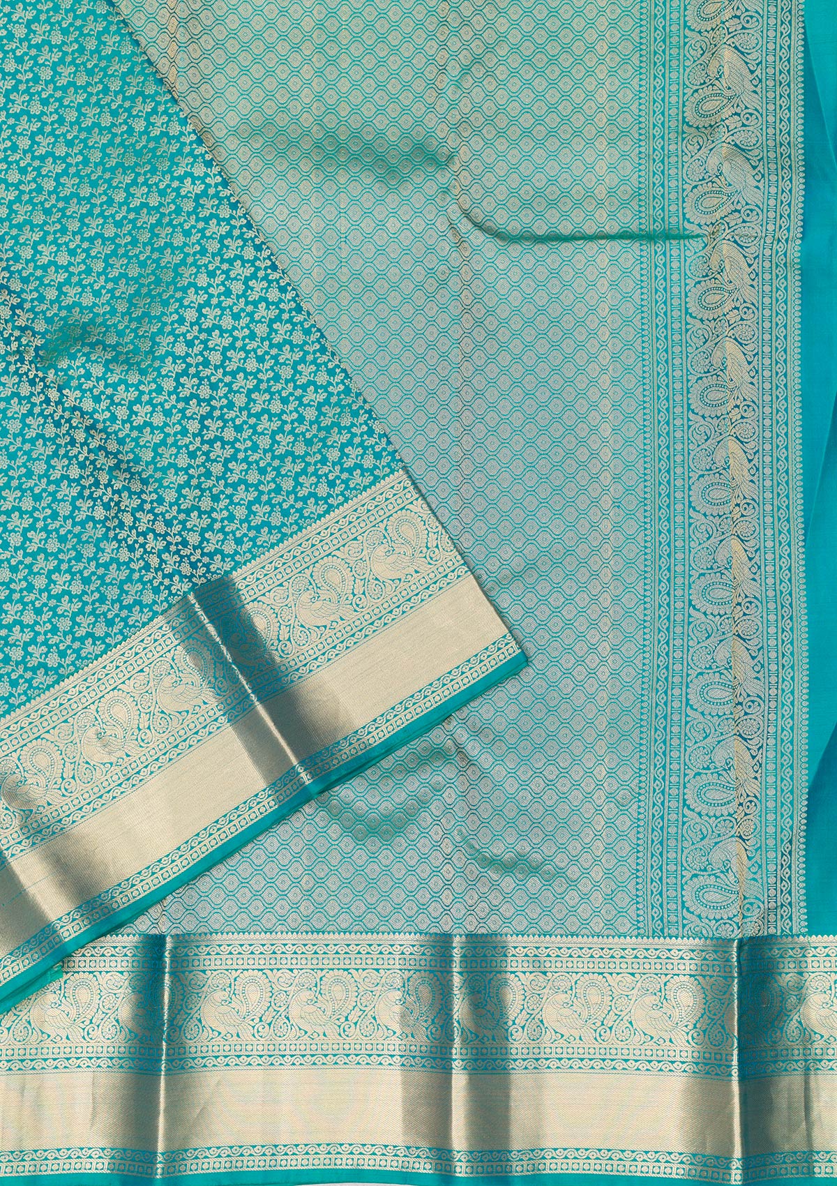 Rama Green Zariwork Pure Silk Saree-Koskii