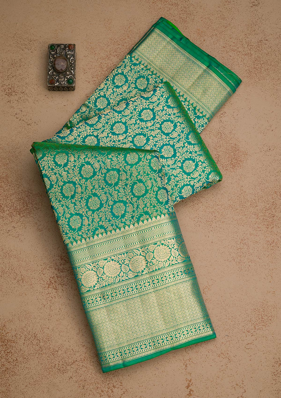 Rama Green Zariwork Pure Silk Saree-Koskii