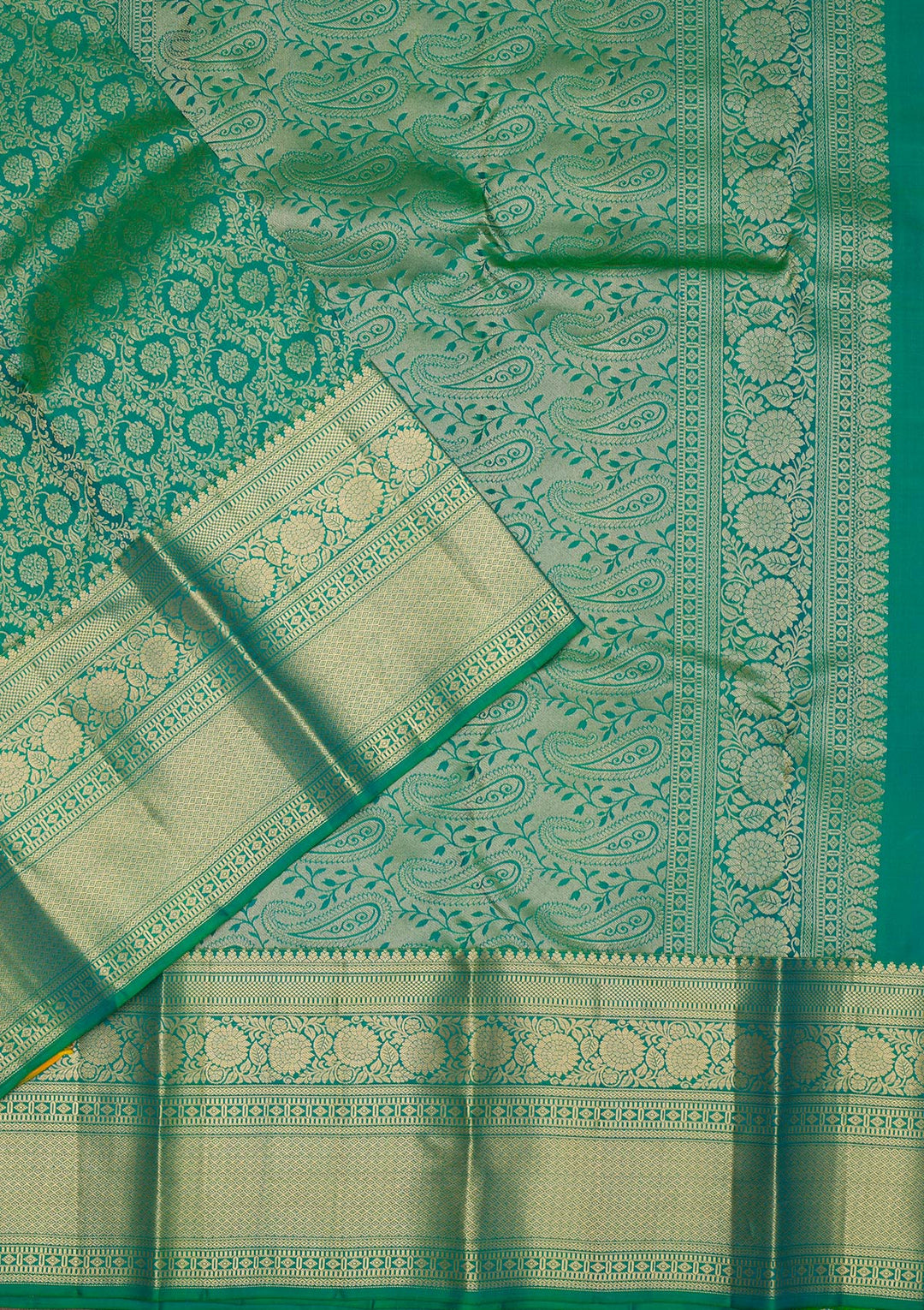 Rama Green Zariwork Pure Silk Saree-Koskii