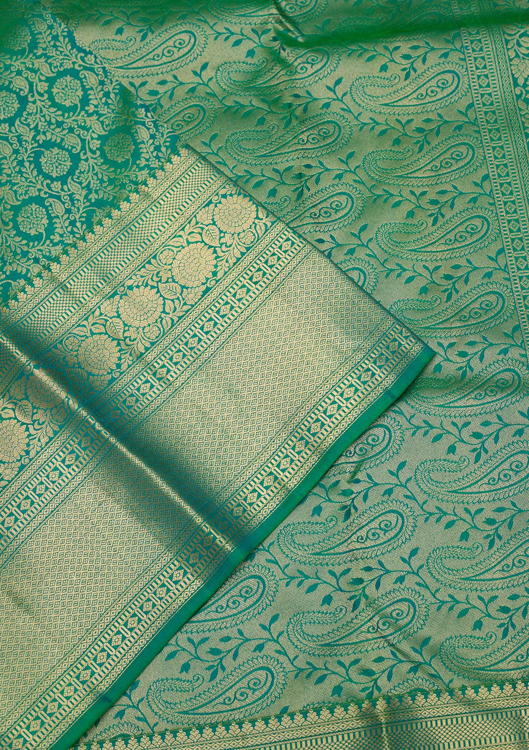 Rama Green Zariwork Pure Silk Saree-Koskii